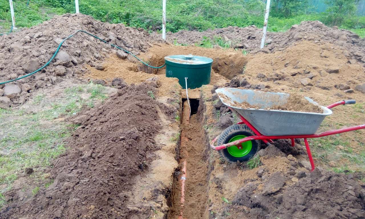 Схема почвенной доочистки — поле фильтрации из перфорированных труб в щебне